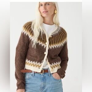 J.Crew Fair Isle Brushed Yarn Cardigan Sweater Sz XL Preppy Apres Ski Lodge